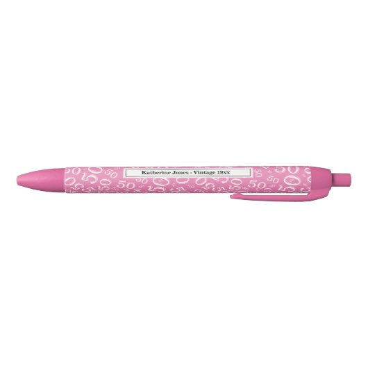 50th Birthday Number Pattern Pink and White Zwarte Inkt Pen (Bodem)