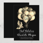 50th Birthday Party Black White Kaart (Voorkant / Achterkant)