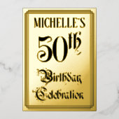 50th Birthday Party — Elegant Script + aangepaste  Folie Uitnodiging (Voorkant)