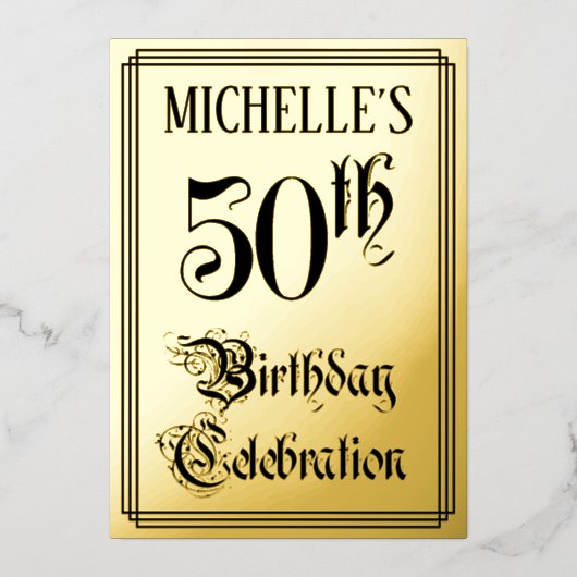 50th Birthday Party — Elegant Script + aangepaste  Folie Uitnodiging (Voorkant)