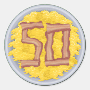 50th Birthday Party Mannen Funny Bacon Eggs Ronde Sticker