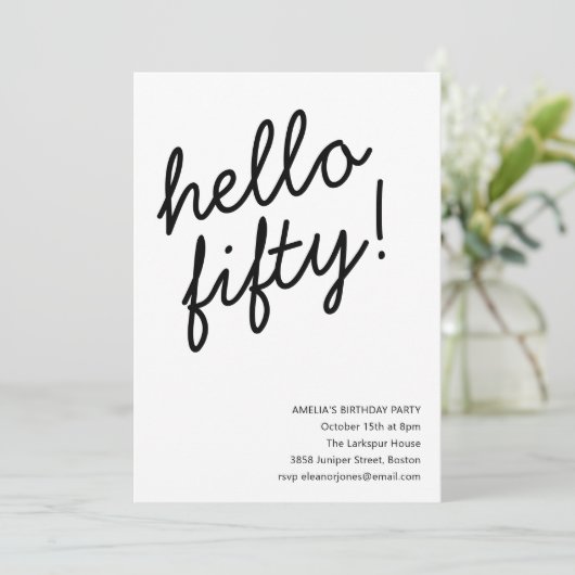 50th Birthday Party Modern Script Typography Kaart (Staand voorkant)