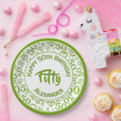 50th Birthday Party Number Pattern Green/White 50 Papieren Bordje (Feest)