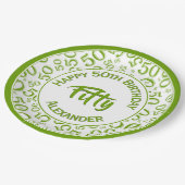 50th Birthday Party Number Pattern Green/White 50 Papieren Bordje (Gekanteld)