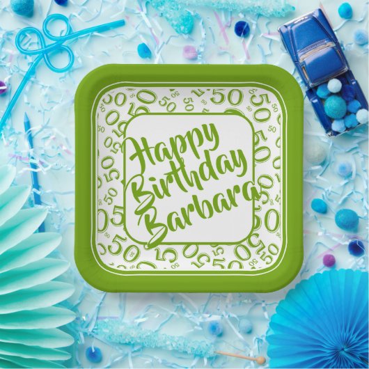 50th Birthday Party Number Pattern Green/White Papieren Bordje (Feest)