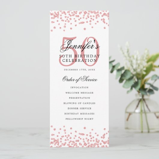 50th Birthday Party Programme Merci U Rose Gold (Debout devant)