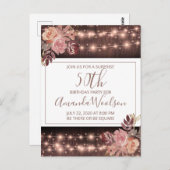 50th Birthday Party Rustic String Lights Florals Briefkaart (Voorkant / Achterkant)