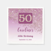 50th Birthday Party Sparkling Rose Gold Glitter Servet (Voorkant)