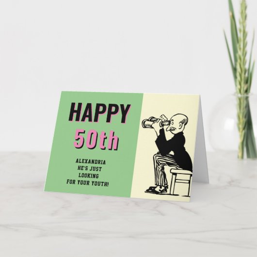 50th Birthday Personalized Retro Funny Cartoon Kaart (Voorkant)