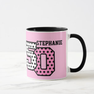 50th Birthday PINK POLKA DOTS Custom Name V04C Mok