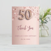 50th Birthday roos Gold Stars Dank u kaart (Staand voorkant)