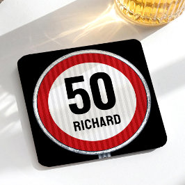 50th Birthday Speed Limit Sign - ANY AGE & NAME Vierkante Kartonnen Onderzetter