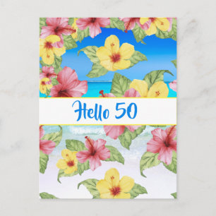 50th Birthday Tropical Flower Hello 50 Invitation