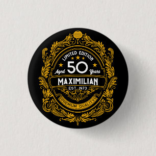  50th Birthday Whiskey Label met Jouw naam Ronde Button 3,2 Cm