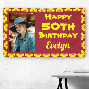 50th Birthday Yellow Flower Photo Party Spandoek