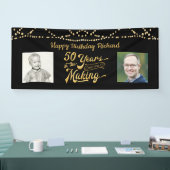 50th Birthday Zwart Goud String Lights Foto's Spandoek (Beurs)