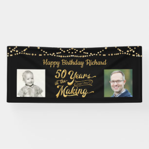 50th Birthday Zwart Goud String Lights Foto's Spandoek