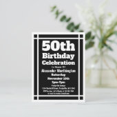 50th Black Simple Birthday Invitation Briefkaart (Staand voorkant)