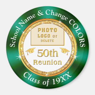 50th Class Reunion Souvenirs, Green, White, Gold Magneet