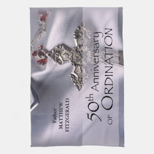 50th Custom Name Ordination Jubileum Chalice Theedoek (Verticaal)