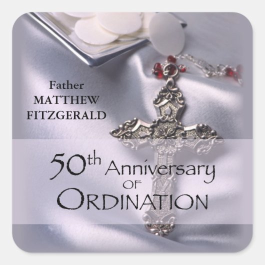 50th Custom Name Ordination Jubileum Chalice Vierkante Sticker (Voorkant)
