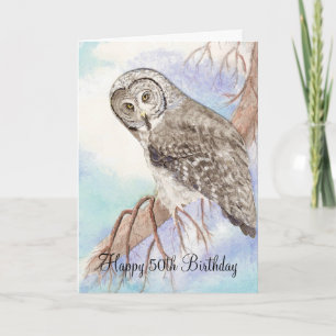50th Funny Birthday Owl Kaart