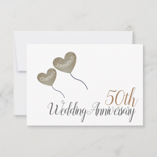 50th Golden Jubileum hartballon dank u Bedankkaart (Voorkant)