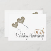 50th Golden Jubileum hartballon dank u Bedankkaart (Voorkant / Achterkant)