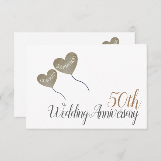 50th Golden Jubileum hartballon dank u Bedankkaart (Voorkant / Achterkant)
