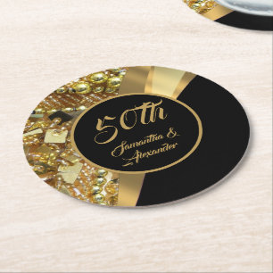 50th golden wedding verjaarary round paper coaste ronde kartonnen onderzetter
