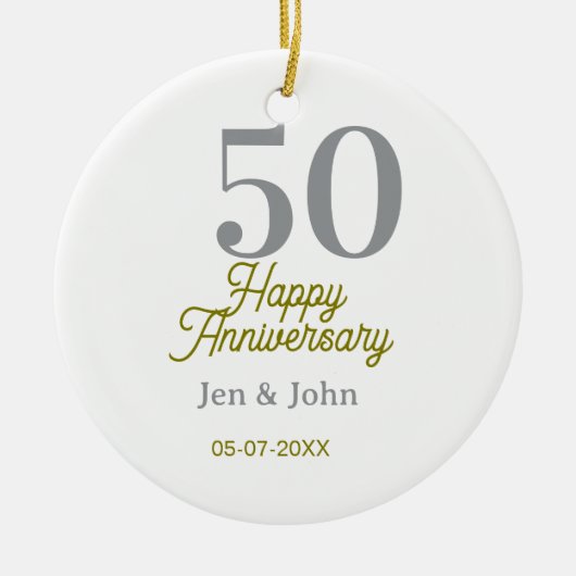50th happy anniversary name date silver gold date  keramisch ornament (Voorkant)