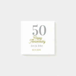 50th happy anniversary name date silver gold date  post-it® notes