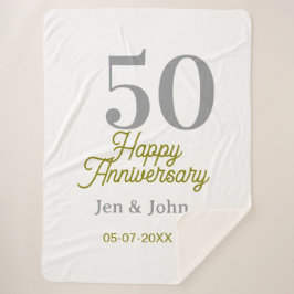 50th happy anniversary name date silver gold date  sherpa deken