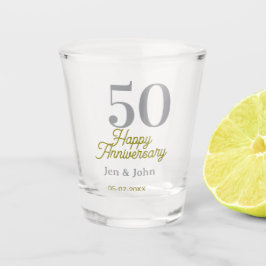 50th happy anniversary name date silver gold date  shot glas
