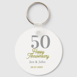 50th happy anniversary name date silver gold date  sleutelhanger