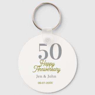 50th happy anniversary name date silver gold date  sleutelhanger
