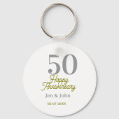 50th happy anniversary name date silver gold date  sleutelhanger (Achterkant)