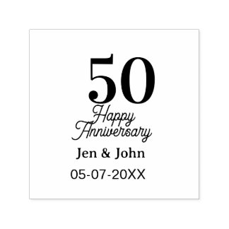 50th happy anniversary name date silver gold date   zelfinktende stempel