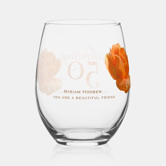 50th Happy Birthday Aanpassen Perzik roos Keepsake Wijnglas Zonder Voet (Achterkant)