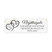50th Jubileum Script Hearts Monogram Initialen Etiket (Voorkant)