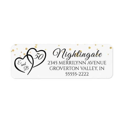 50th Jubileum Script Hearts Monogram Initialen Etiket (Voorkant)