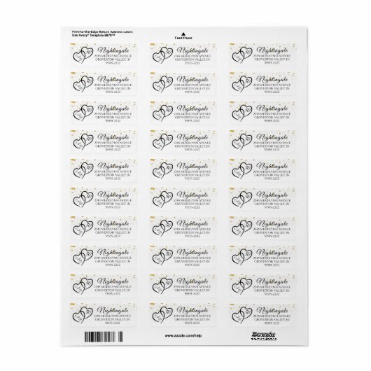 50th Jubileum Script Hearts Monogram Initialen Etiket (Full Sheet)
