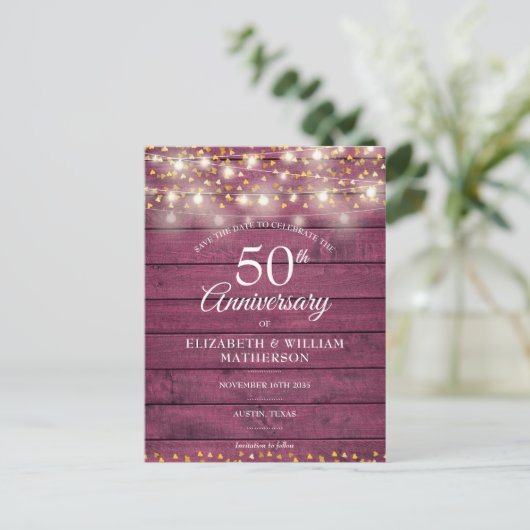 50th Jubileum String Lights Opslaan van de datum Aankondigingskaart (Staand voorkant)