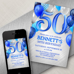 50th Mens Blue Anniversaire Invitation