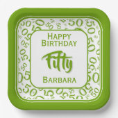 50th Party Random Number Pattern Green/White Papieren Bordje (Voorkant)