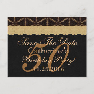 50th Save the Date Birthday Bleek Gold Lace Black  Aankondigingskaart