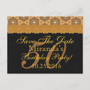 50th Save the Date Birthday Gold Black Lace v2 Aankondigingskaart
