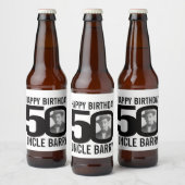 50th Verjaardag aangepaste foto oom naam label Bier Etiket (Flessen)