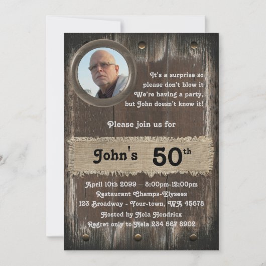 50th, Verjaardag Party man, elke leeftijd, hout, r Kaart (Voorkant)