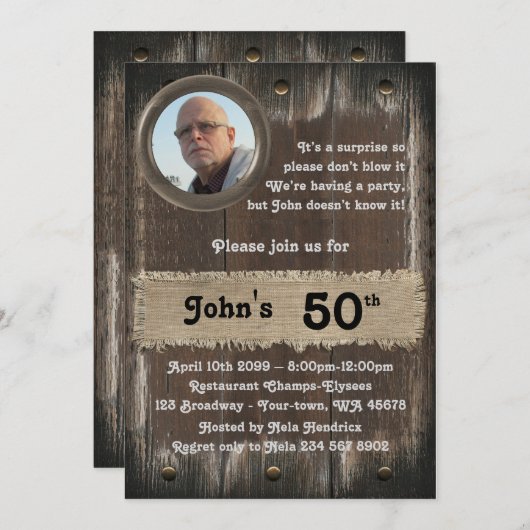 50th, Verjaardag Party man, elke leeftijd, hout, r Kaart (Voorkant / Achterkant)